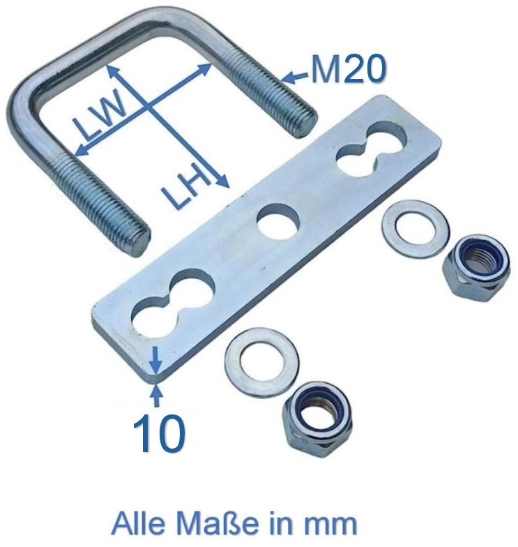 M20 vierkant U Bügelschraube mit Gegenplatte Stahl verzinkt