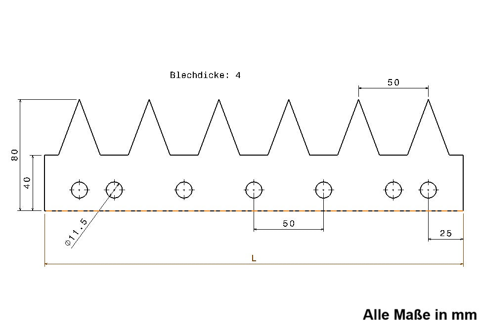 4 mm dick feuerverzinkt Zaunaufsatz Platte mit Zacken